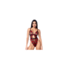 Teddy taille haute en résille noire brodée de roses avec ceinture
